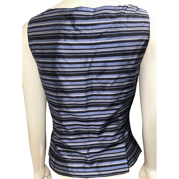 Ann Taylor Petites 2P Navy Blue Striped Silk Sleeveless Blouse Vintage Evening - Picture 5 of 14